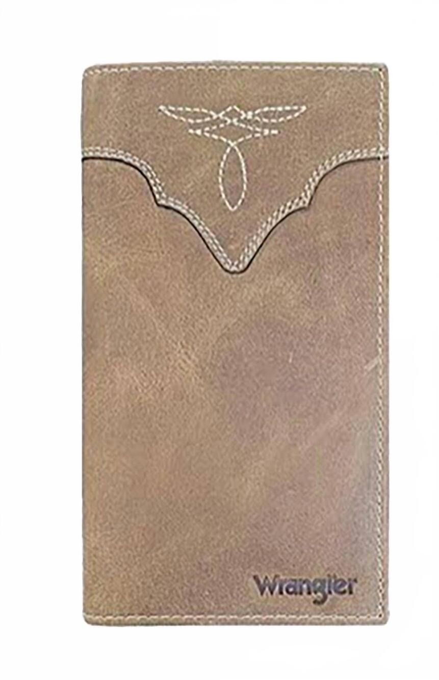 NEW WRANGLER men's boot stitch leather rodeo wallet in tan